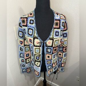 Vintage granny‎ square Knit cardigan with a multicolored patchwork design
